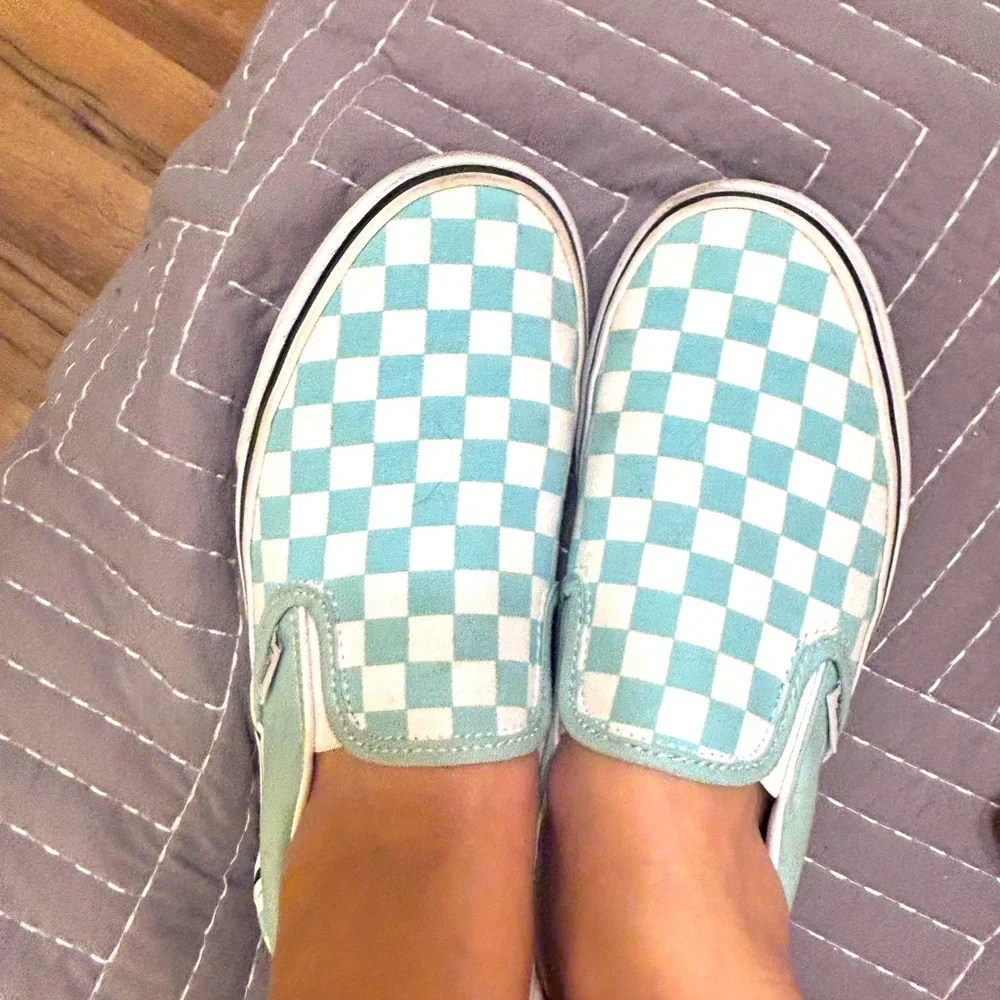 Vans Aqua Checkered Slip-On Shoes - Size 8 Women's - Picture 13 of 15